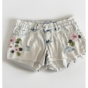 YMI Micro Mini Booty Shorts Floral Embroidered Distressed Denim Y2K Spring Break